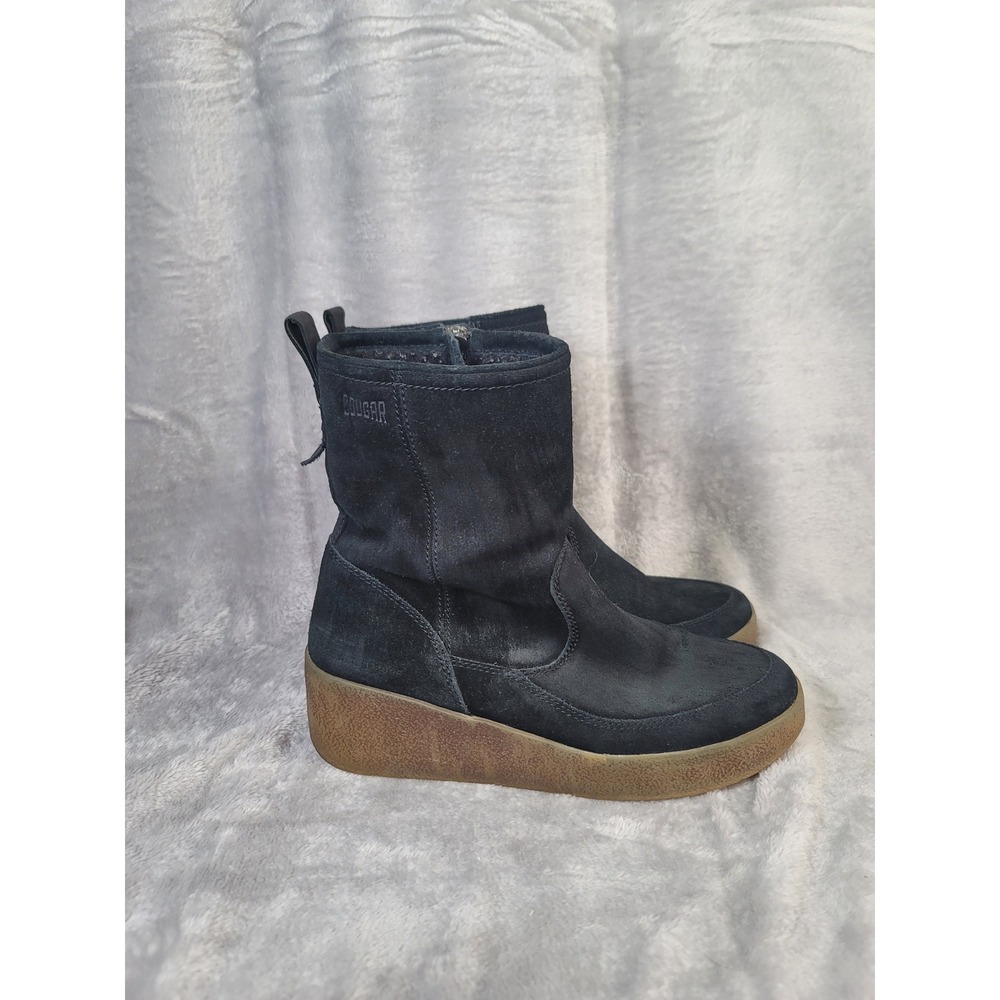 Cougar Devlin Black Suede Waterproof Wedge Boots Apres Ski Size 10 Y2K Revival